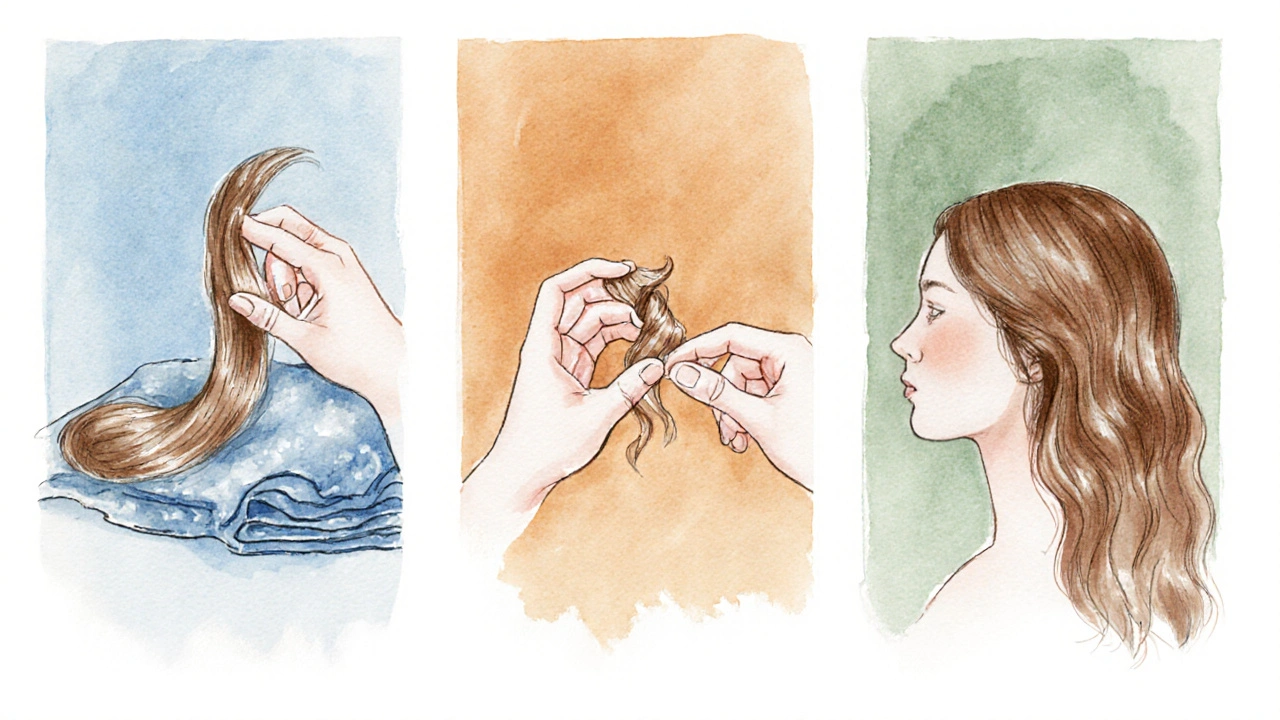 Ilustrace tří domácích testů na určení typu vlasů.