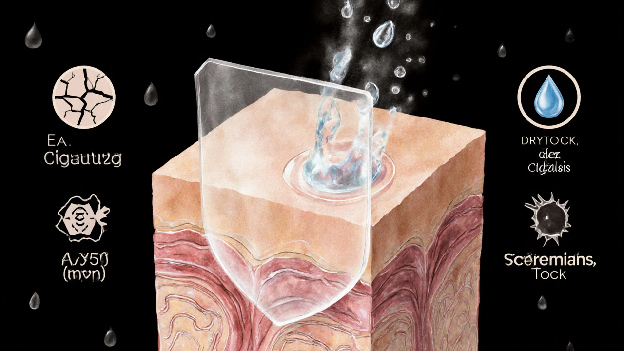 Koncepční obrázek obnovy přirozené bariéry pleti po čištění s hydratačními látkami.