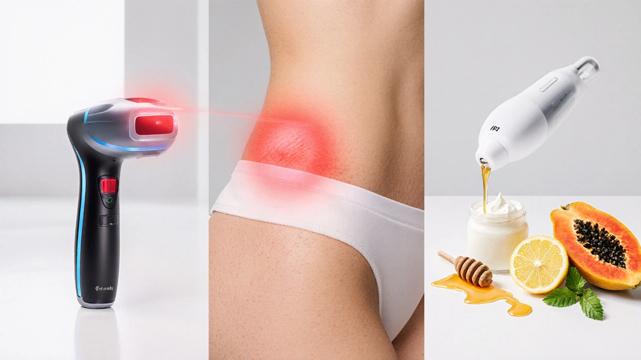 Laser, domácí IPL a přírodní ingredience (citron, med, papája) jsou ukázány při ošetření břicha.