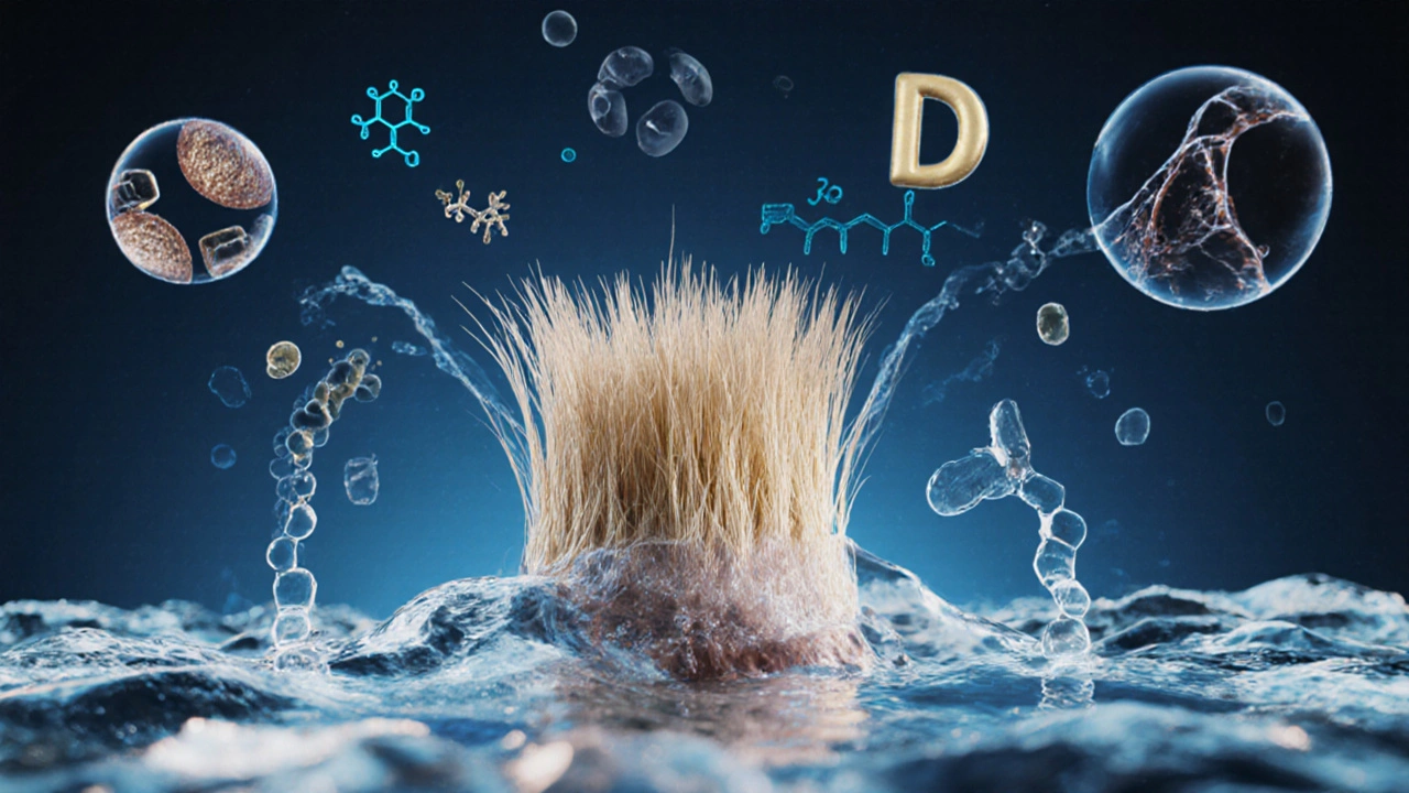 Zvětšený vlasový kořínek napájený mikroskopickými živinami: železem, vitamínem D a omega-3.