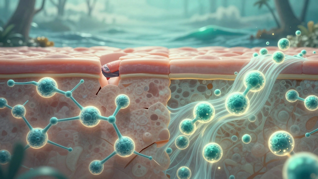 Srovnání molekul kolagenu: vepřové s kontaminanty a mořské s čistými molekulami vstřebávanými do pleti
