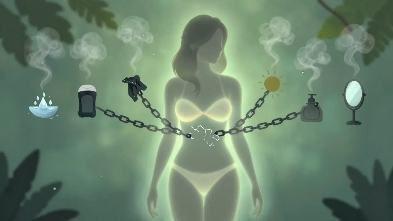 Symbolický obraz hojení s rozpadajícími se chybami po depilaci.