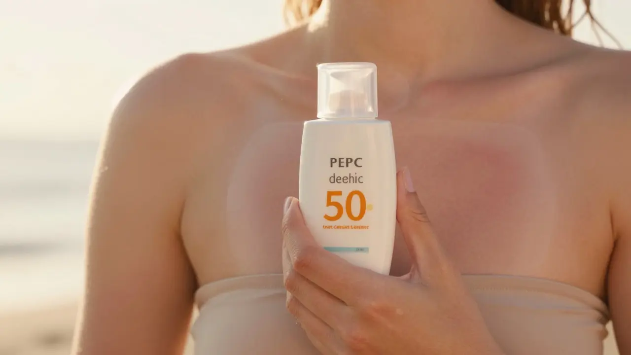 Osoba vystavující kůži slunci po 4 týdnech hojení s ochranou SPF 50.
