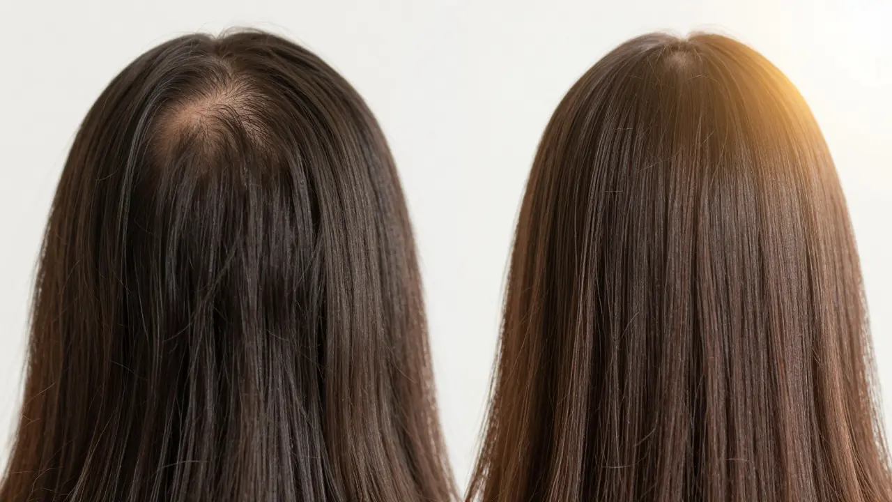 Porovnání řídkých a hustých vlasů po léčbě fillery.