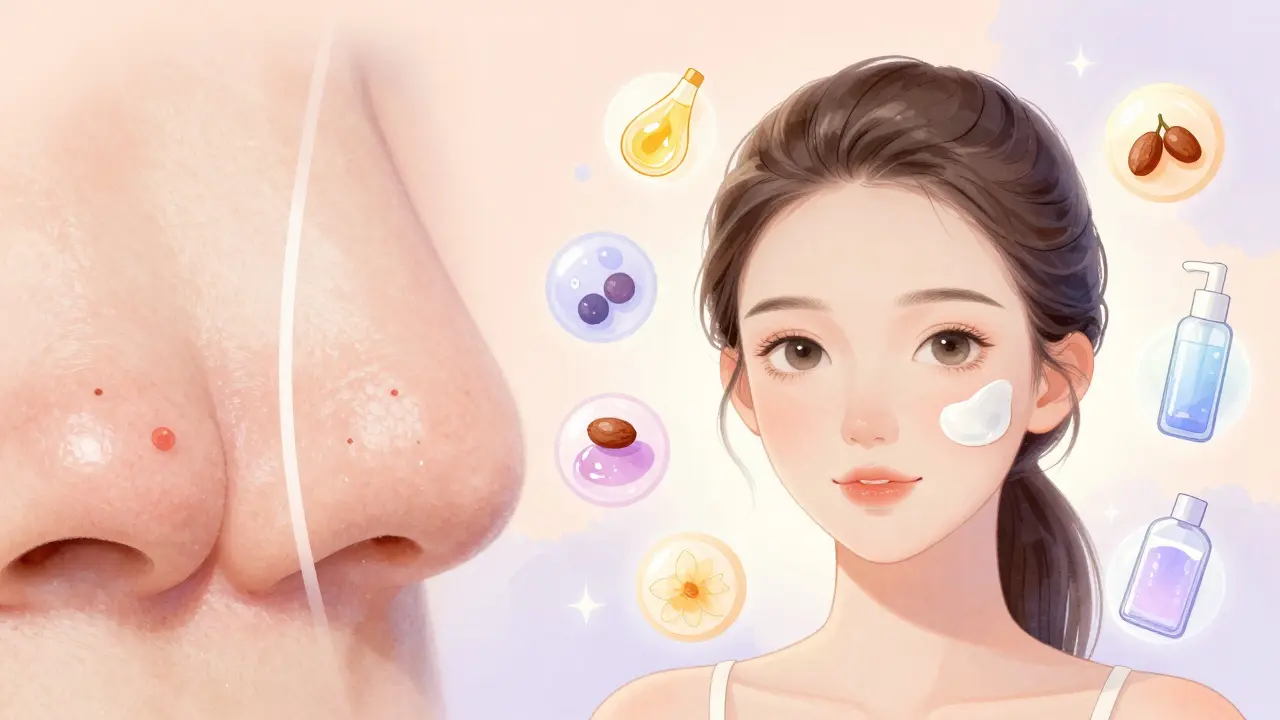 Porovnání matné a čisté pleti po dvojitém čištění.