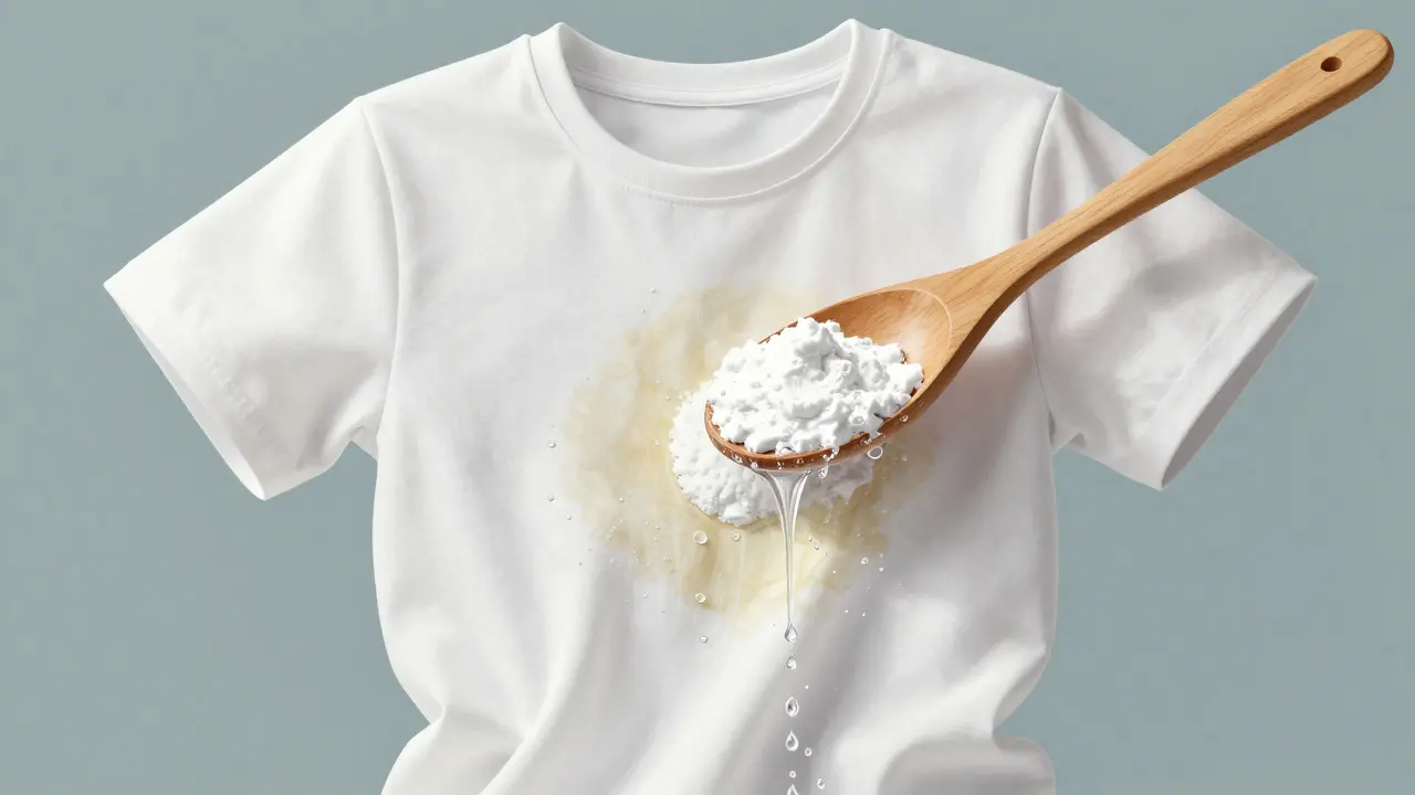 Bílé oblečení čistěno chladnou vodou a přírodní směsí sodního prášku, bez použití chemických čisticích látek.