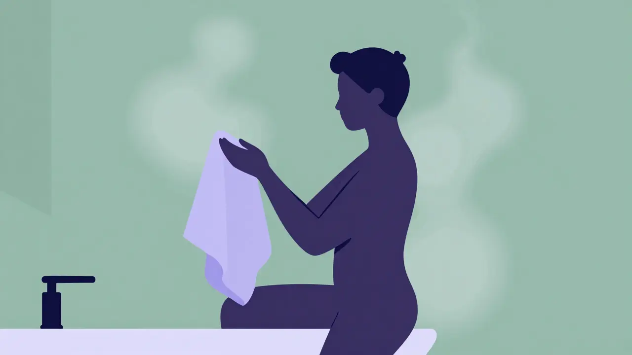 Ilustrace relaxačního okamžiku v parné koupelně.