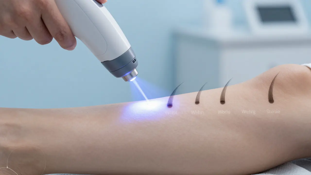 Laserové světlo působí na kůži, což způsobuje postupné zanikání vlasových folikulů.