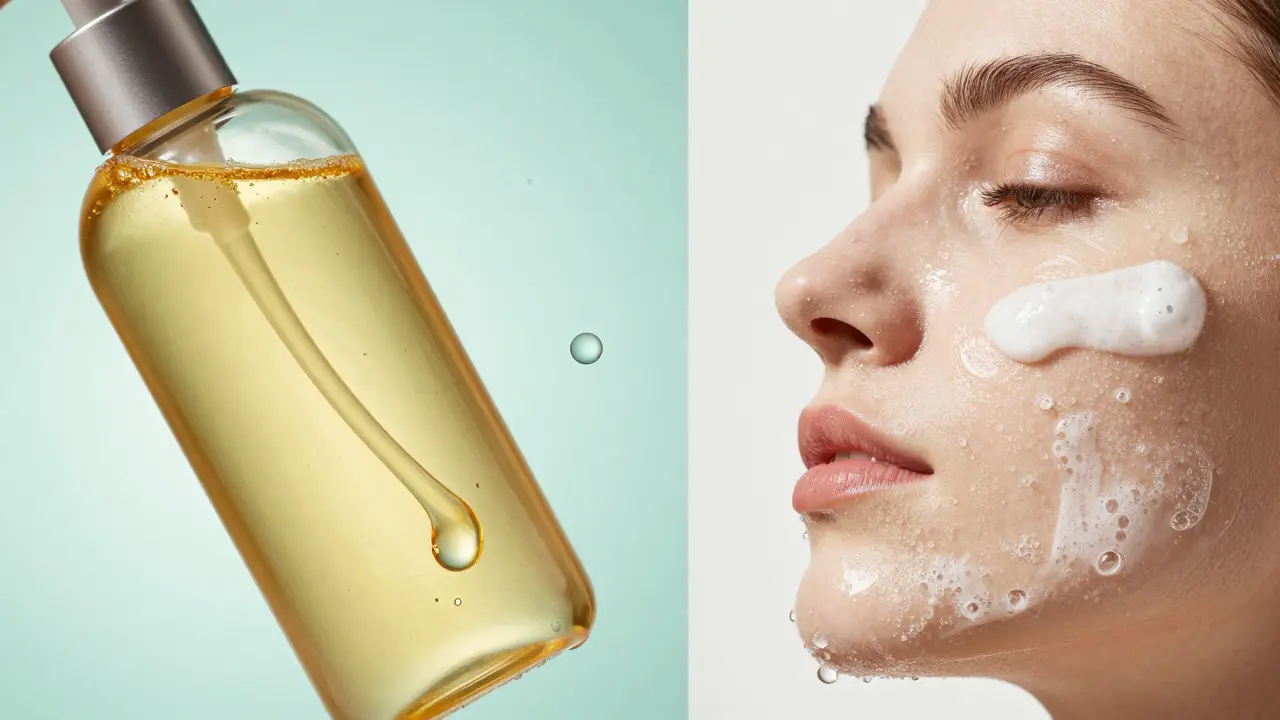 Konceptuální znázornění dvojího čištění pleti a chemické exfoliace.