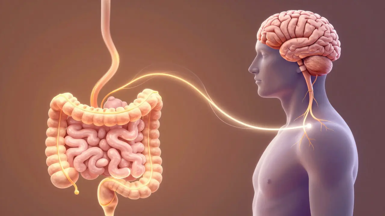 Ilustrace osy střevo-mozek propojují trávení a psychiku