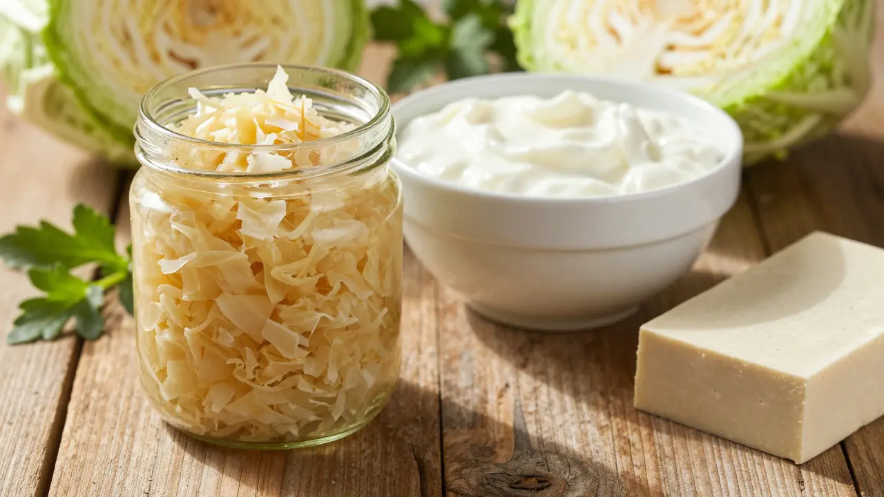 Přírodní zdroje probiotik: kefír, kysané zelí a tempeh