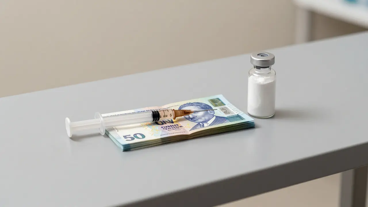 Stříkačka a peníze na klinice