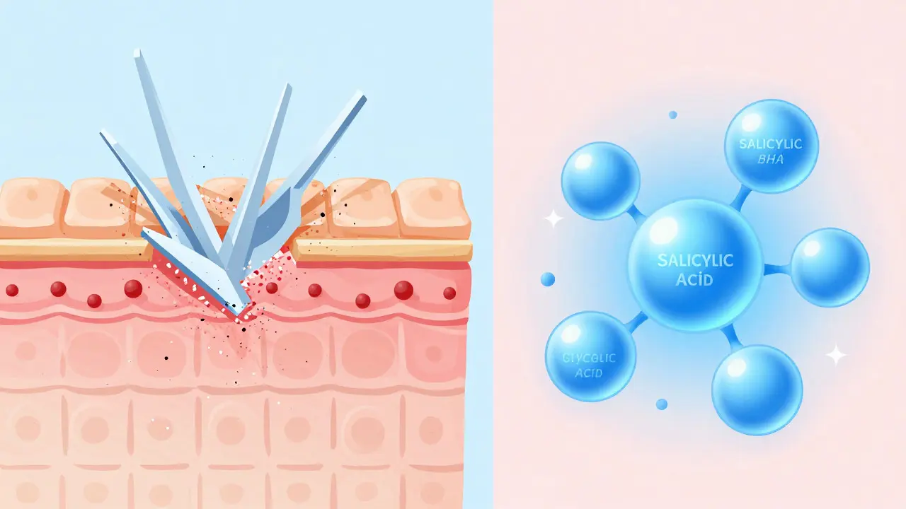 Porovnání mechanického a chemického peelingů na kůži