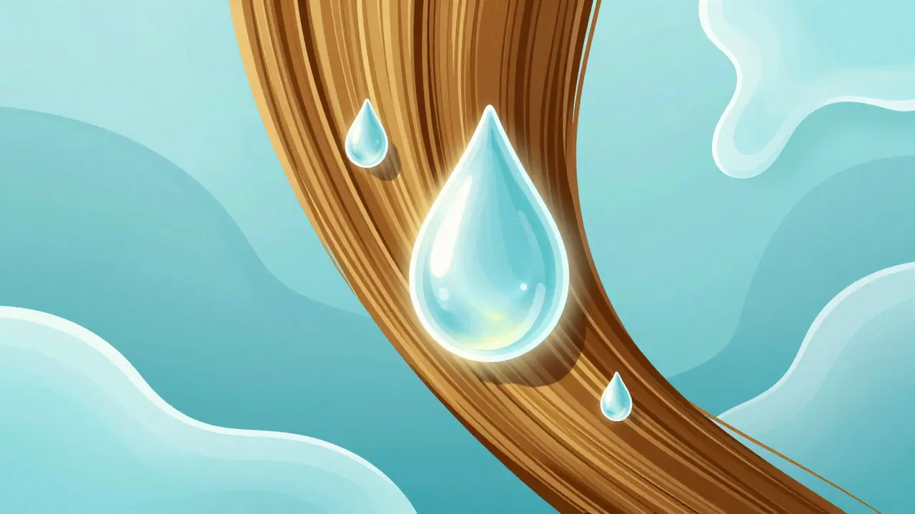 Ilustrace hydratace vlasů pomocí olejů a vlhkosti