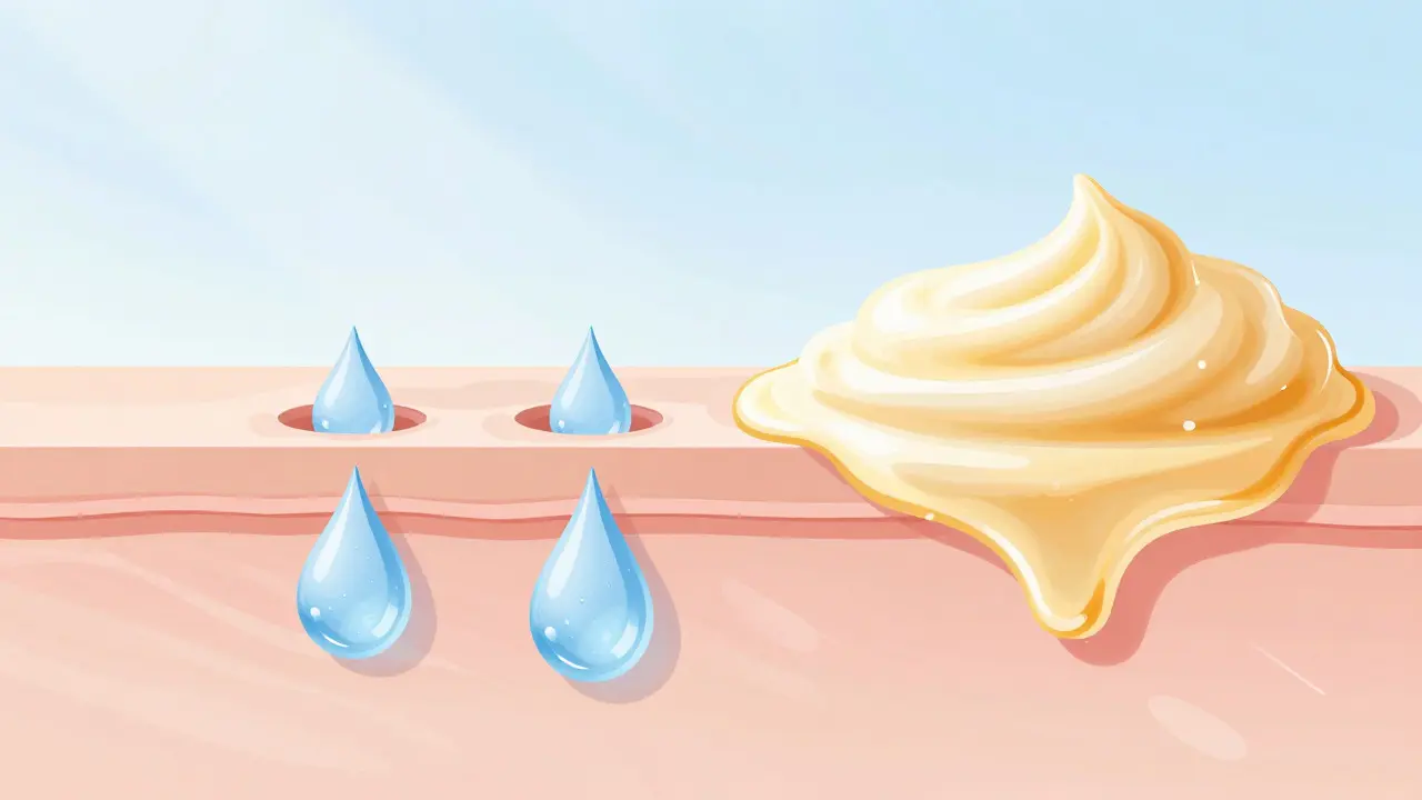 Ilustrace principu hydratace a uzavření vlhkosti v kůži