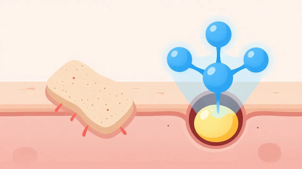 Ilustrace rozdílů mezi mechanickým drhnutím a chemickou exfoliací