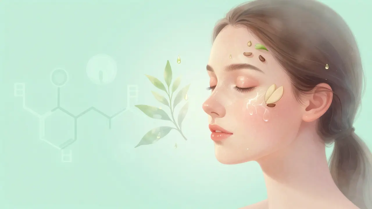 Konceptuální ilustrace přechodu na zdravou péči o pleť s rostlinnými prvky