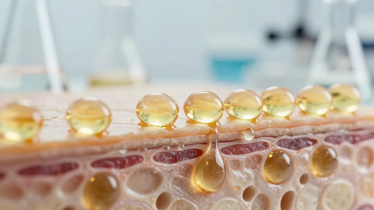 Makro záběr na regeneraci kožní bariéry s ceramidy v laboratoři