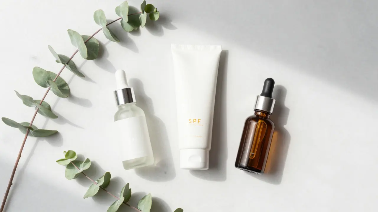 Minimalistické uspořádání péče o pleť: hydratace, SPF a retinol