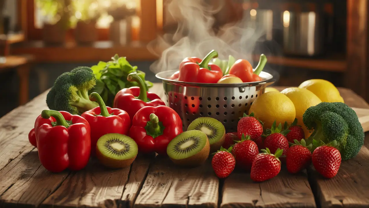 Čerstvé ovoce a zelenina bohaté na vitamín C jako zdroj živin