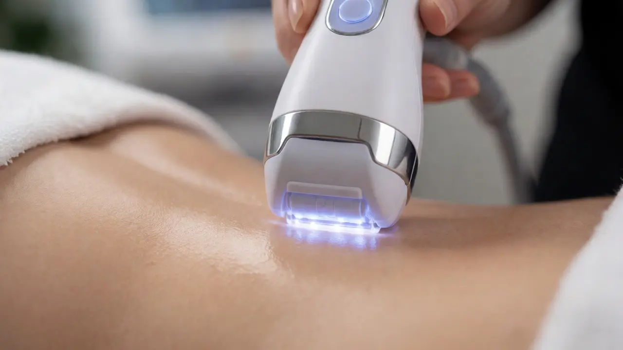 Detailní záběr na laserovou epilaci cílící na aktivní folikul