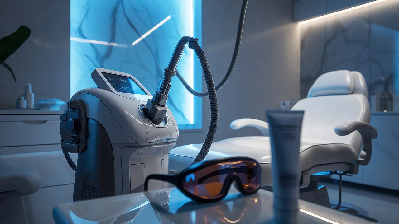 Moderní přístroj pro laserovou epilaci v estetickém centru.